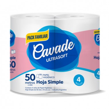 Papel Higiénico Cavade Pack Familiar 50m x 4 Rollos