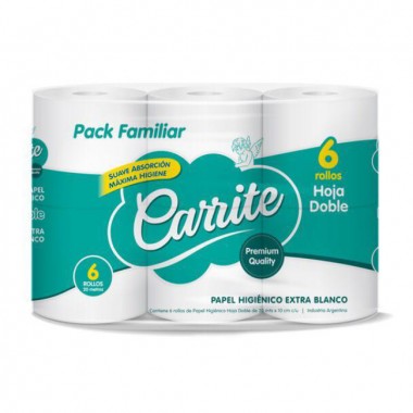 Papel Higiénico Hoja Doble Carrite Pack Familiar 20m x 6 Rollos