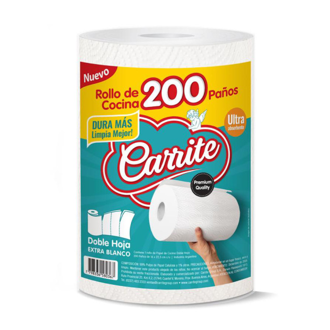 Rollo de cocina Carrefour maxi blanco x 200 paños
